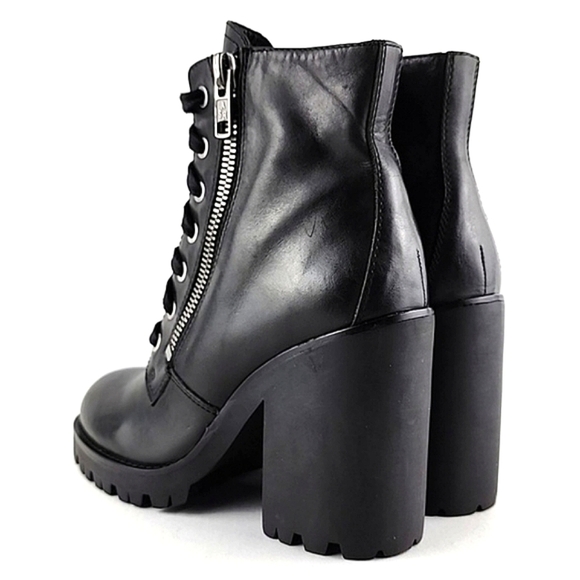 ASH Women's Poker Heeled Black Leather Chunky  Lace Up Dual Zipper Boots Size 37 - Picture 10 of 15